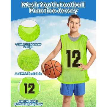 Suhine 48 Pcs Pinnies for Sports Youth Pinnies Nylon Mesh Basketball Team Practice Jersey Numbered Soccer Pinnies Sport Pennies Scrimmage Vest(Classic Colors, for Kid, Classic Number Style)