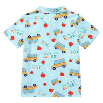 IDOPIP Back to School Shirts for Boys First Day of School T-Shirts Toddler Kids Summer Short Sleeve Print Shirts Casual Party Cotton Tee Tops Back to School Outfit Clothes Blue - School Bus 5-6 Years