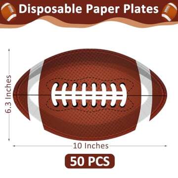 QZYL 50 PCS Football Plates, Football Party Plates, Football Shaped Disposable Paper Plates, Touchdown Party Plates, Football Party Supplies for Football Decorations Sports Birthday Decoration