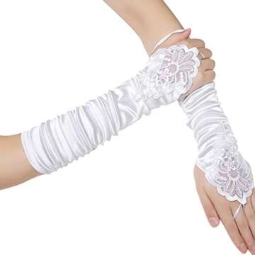 BABEYOND Short Opera Party 20s Fingerless Satin Gloves Tea Party Stretchy Adult Size Elbow Length