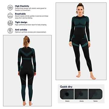 MEETYOO Women Thermal Underwear Set, Winter Warm Base Layer Sport Long Top & Bottom Suit Cold Weather Gear for Skiing Running Blue