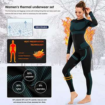 MEETYOO Women Thermal Underwear Set, Winter Warm Base Layer Sport Long Top & Bottom Suit Cold Weather Gear for Skiing Running Blue