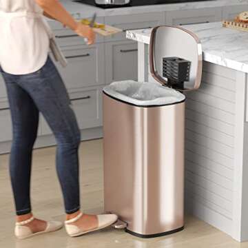 iTouchless SoftStep 13.2 Gallon Step Kitchen Trash Can with Lid and Odor Filter, 50 Liter Stainless Steel Rose Gold Trashcan for Home Office Bedroom Garage Living Room Bathroom Slim Wastebasket