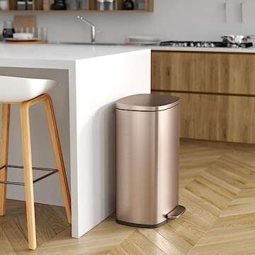 iTouchless SoftStep 13.2 Gallon Step Kitchen Trash Can with Lid and Odor Filter, 50 Liter Stainless Steel Rose Gold Trashcan for Home Office Bedroom Garage Living Room Bathroom Slim Wastebasket