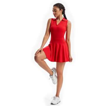 Golf Tennis Dress Workout Athletic Dresses for Women Active Wear Exercise Sport Polo Short Sleeveless with Pockets Shorts Underneath Cute Trendy Clothes 2 Piece Sets Outfits Casual Summer Fall Red M