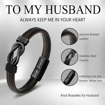 Knot Bracelet Gifts for Men Brown Braided Leather Stainless Steel Infinity Bracelets Lettering Love You Forever Gifts for Son Grandson Husband Boyfriend Brother Always Linked Together