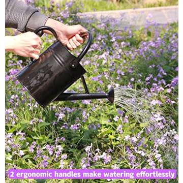 WEQUALITY Watering Can for Outdoor and Indoor Plants，1 Gallon Metal Plant Watering Can with Handles,Galvanized Steel Watering Pot Gardening Tools，Black Color