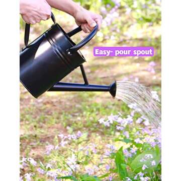 WEQUALITY Watering Can for Outdoor and Indoor Plants，1 Gallon Metal Plant Watering Can with Handles,Galvanized Steel Watering Pot Gardening Tools，Black Color