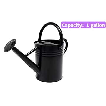 WEQUALITY Watering Can for Outdoor and Indoor Plants，1 Gallon Metal Plant Watering Can with Handles,Galvanized Steel Watering Pot Gardening Tools，Black Color