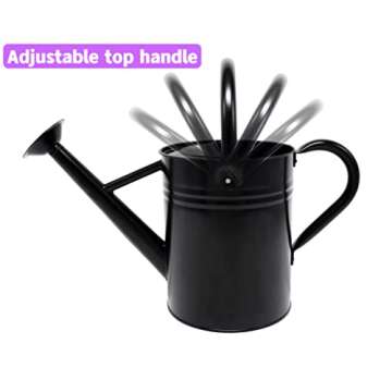 WEQUALITY Watering Can for Outdoor and Indoor Plants，1 Gallon Metal Plant Watering Can with Handles,Galvanized Steel Watering Pot Gardening Tools，Black Color