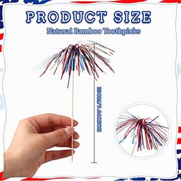 200 Pieces 4.7 Inch 4th of July Cupcake Toppers Firework Cocktail Picks Patriotic Foil Frill Toothpicks Independence Day Cupcake Toppers Foil Picks Food Decorative Toothpicks Cupcake Sticks for Topper