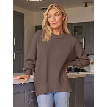 EFAN Women's Oversized Sweaters 2024 Fall Trendy Crewneck Batwing Sleeve Chunky Knit Long Pullover Cute Tunic Tops Dress Winter Clothes Cashmere Fashion Outfits Ladies Clothing Nutmeg M