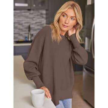 EFAN Women's Oversized Sweaters 2024 Fall Trendy Crewneck Batwing Sleeve Chunky Knit Long Pullover Cute Tunic Tops Dress Winter Clothes Cashmere Fashion Outfits Ladies Clothing Nutmeg M