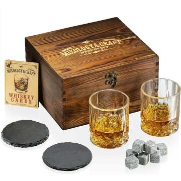 Mixology & Craft Whiskey Stones Set for Men - Rustic Gift Idea