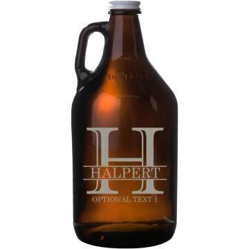 Spotted Dog Company Personalized Etched 64oz Amber Glass Beer Growler, Customized Engraved Gifts for Men, Halpert