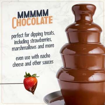 Nostalgia 4 Tier Electric Chocolate Fondue Fountain Machine for Parties - Melts Cheese, Queso, Candy, and Liqueur - Dip Strawberries, Apple Wedges, Vegetables, and More - 32-Ounce - Stainless Steel