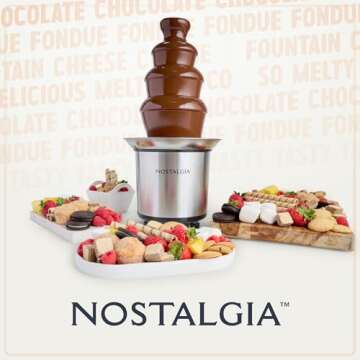 Nostalgia 4 Tier Electric Chocolate Fondue Fountain Machine for Parties - Melts Cheese, Queso, Candy, and Liqueur - Dip Strawberries, Apple Wedges, Vegetables, and More - 32-Ounce - Stainless Steel