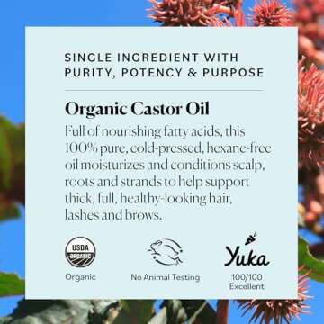 Sky Organics - Castor Oil Organic - Volumizing Hair Oil - Scalp, Lashes, Brows - Pure Castor Oil Cold Pressed - Natural Conditioner - Omega Fatty Acids, Vegan - Beauty, Hair Care - 8oz