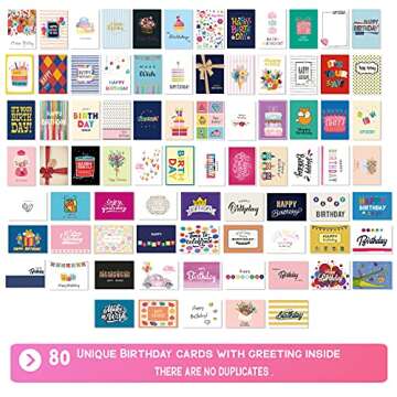 Unique 80 Birthday Cards Set - Bulk Assorted Greeting Cards and Envelopes