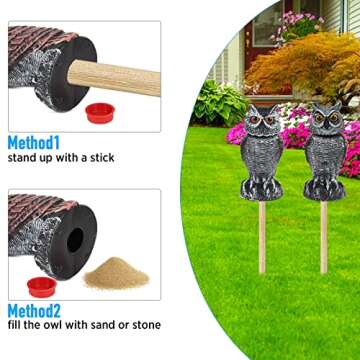 Hedoc 2 Pack Fake Owl Decoys to Scare Birds Away from Gardens and Patios, Rotating Head Owl Bird Deterrents, Nature Enemy Scarecrow Plastic Owl Statues, Pest Repellent, Pigeon Deterrent