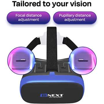 Bnext VR Headset Compatible with iPhone & Android Phone - VR Headset for Phone - Universal Virtual Reality Goggles for Kids and Adults - Cell Phone VR Headsets - VR Headset for iPhone (Blue)