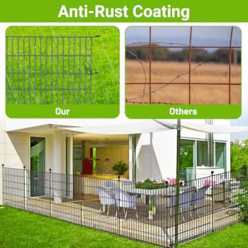 10 Panels No Dig Decorative Outdoor Garden Fence for Yard, 32 in(H) X 23.6 ft(L) Animal Barrier Fencing Rustproof Metal Wire Panel Border for Dog, Rabbits, and Patio Temporary Ground Stakes