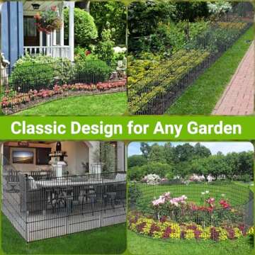 10 Panels No Dig Decorative Outdoor Garden Fence for Yard, 32 in(H) X 23.6 ft(L) Animal Barrier Fencing Rustproof Metal Wire Panel Border for Dog, Rabbits, and Patio Temporary Ground Stakes