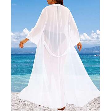 Pinup Fashion Plus Size Beach Cover-up White Kimono Cardigan Long Chiffon Tie Front Bathing Coverups 14W-24W