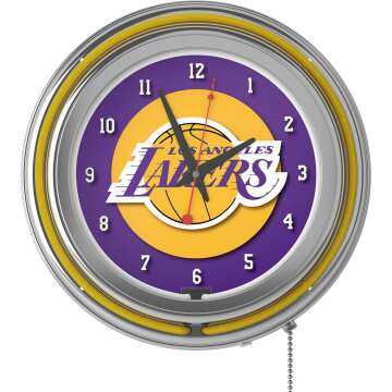 Lakers Chrome Double Ring Neon Clock - NBA Style