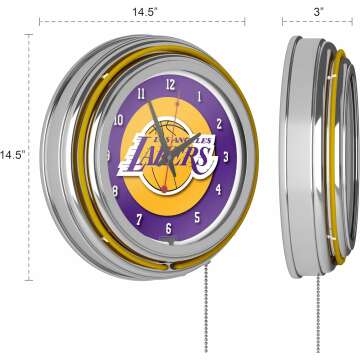 Lakers Chrome Double Ring Neon Clock - NBA Style