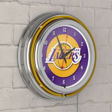 Lakers Chrome Double Ring Neon Clock - NBA Style