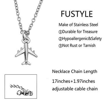 FUSTMW Airplane Necklace Aircraft Pendant Flight Attendant Jewelry Pilot Gifts for Aviation Traveler (silver)