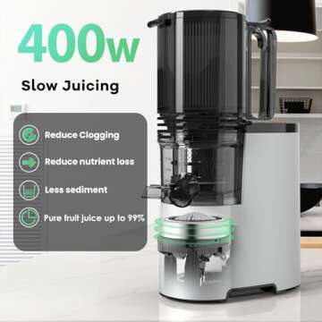 Cold Press Juicer, 400w Slow Juicer Machines with 5.4" Wide Feed Chute, Masticating Juicer with High Juice Yield for Whole Vegetables & Fruits, Easy Clean