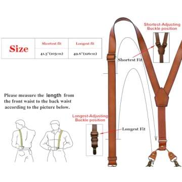 RC ROCKCOW Genuine Leather Suspenders for Men - Y Design with 4 Clips