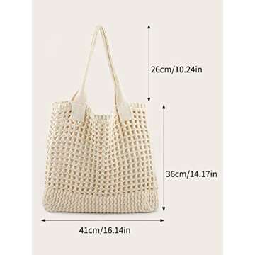 ENBEI Women's Beach Tote Bag, Crocheted Knit Hollow Design, Stylish & Spacious Tote for Beach,Travel,and Everyday Use,Cute Aesthetic Summer Handbag (white)