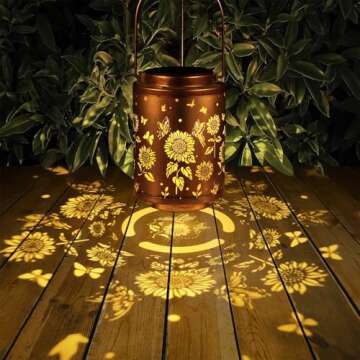 Solar Outdoor Lanterns, Butterflies Garden Decor LED Light Hanging Waterproof Solar Metal Lantern Christmas Gifts for Women Mon Grandma Sunflower Solar Lights Outdoor Decoration for Patio Pathway Yard