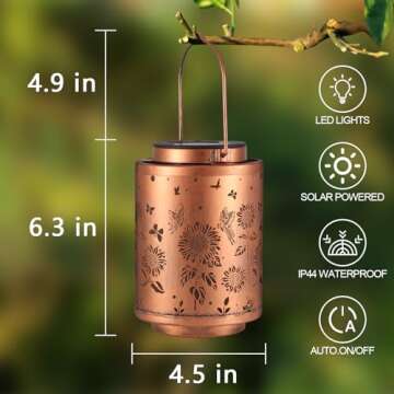 Solar Outdoor Lanterns, Butterflies Garden Decor LED Light Hanging Waterproof Solar Metal Lantern Christmas Gifts for Women Mon Grandma Sunflower Solar Lights Outdoor Decoration for Patio Pathway Yard