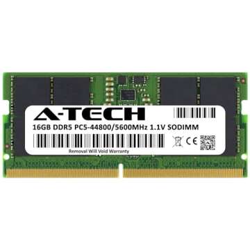 A-Tech 16GB DDR5 5600MHz PC5-44800 CL46 SODIMM 1.1V Non-ECC Unbuffered SO-DIMM 262-Pin Laptop RAM Memory Upgrade Module