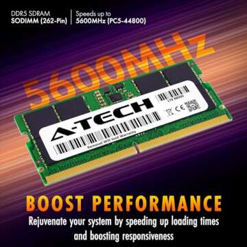 A-Tech 16GB DDR5 5600MHz PC5-44800 CL46 SODIMM 1.1V Non-ECC Unbuffered SO-DIMM 262-Pin Laptop RAM Memory Upgrade Module