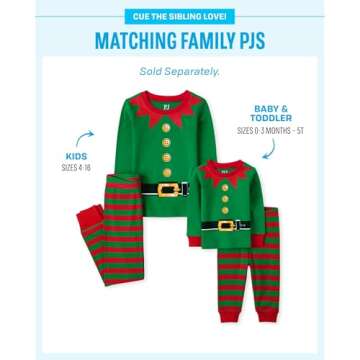 The Children's Place baby girls Family Matching Christmas Holiday Sets, Snug Fit 100% Cotton, Pajama Set, Elf Suit, 5T US