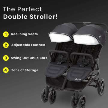 Jeep Destination Ultralight Side x Side Double Stroller, Midnight