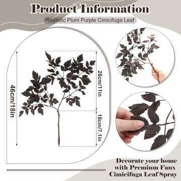 6 Pack Artificial Cimicifuga Plant Leaf Spray Faux Plum Cimicifuga Ramosa Leaf Branch Faux Fall Spray Faux Silk Plants for Home Vase Wedding Garden Farmhouse Table Mantel Decor (18 Inches)