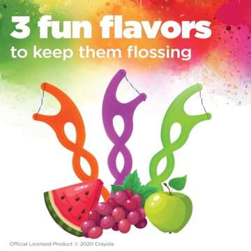 GUM Crayola Twistables Kids Flossers with Fluoride - Designed for Little Hands - Three Fun Fruit Flavors - Easy to Use Kids Floss Picks for Children Ages 3+, 75 ct