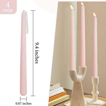 4 PCS Baby Pink Taper Candles - Rose Scented Candles - 10 inch Tall Candles for Holiday Valentine's Wedding Celebration Home Decor