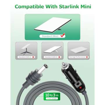 Starlink Mini DC Power Cable Cigarette Lighter 10FT Starlink Mini Cable 12V-24V DC Car Power Cable for Starlink Mini Accessories 18AWG Starlink DC Power Supply for Trucks Buses Ships Waterproof Gray