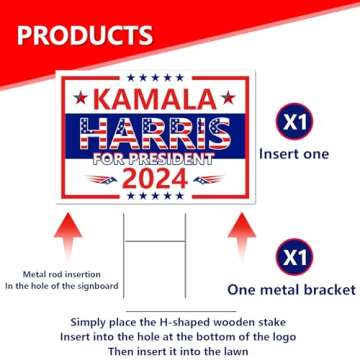 Kamala Harris Yard Sign,18x12In Harris Waltz 2024 Double-Sided Kamala Harris For President Yard Signs With H-Stakes Political Voted For Democratic Sign For Outdoor Garden Lawn Parade Rally Decoration