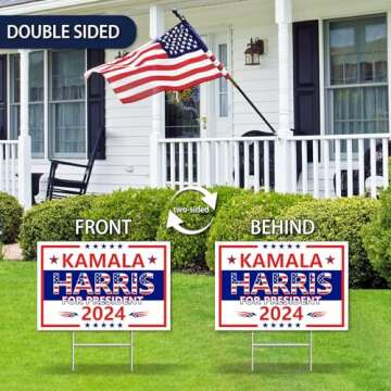 Kamala Harris Yard Sign,18x12In Harris Waltz 2024 Double-Sided Kamala Harris For President Yard Signs With H-Stakes Political Voted For Democratic Sign For Outdoor Garden Lawn Parade Rally Decoration