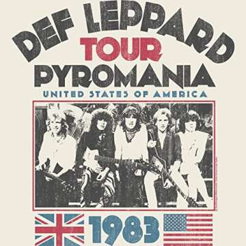 American Classics Def Leppard 1977 English Rock Band 1983 USA Pyromania Tour Natural JRS T-Shirt, Natural, Medium