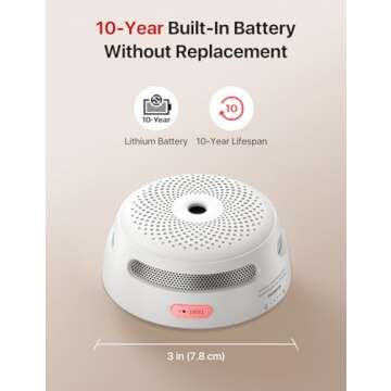 X-Sense Mini Smoke Alarm, 10-Year Battery Fire Alarm Smoke Detector with LED Indicator & Silence Button, XS01