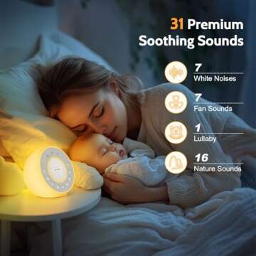 REACHER R2 White Noise Sound Machine for Baby Sleep and Nursery Night Light, 31 Natural Soothing Sounds for Sleeping, White/Pink/Brown Noise, Sound Machine with Light for Adults, Kids